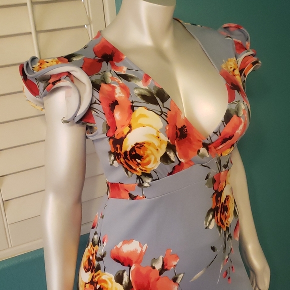 Blue Dress with Floral Print Size 3X - Picture 2 of 4